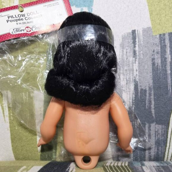 Vtg Fibre Craft Doll Pillow Doll 8" Tall Poupee Coussin Brown Hair Brown Eyes - Picture 5 of 10